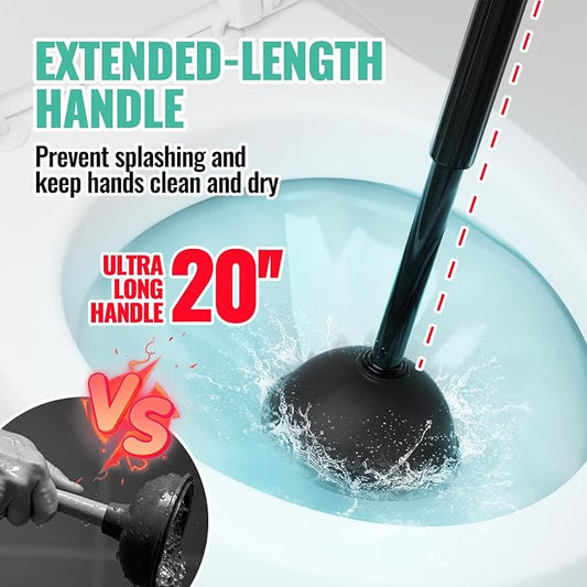 3in1 Toilet Brush and Plunger Set, 2 Pack with Crevice Brushes | Bright Black Bathroom Essentials for Apartment, Cleaning Supplies, Home Essentials, bathroom decor, apartment essentials pair