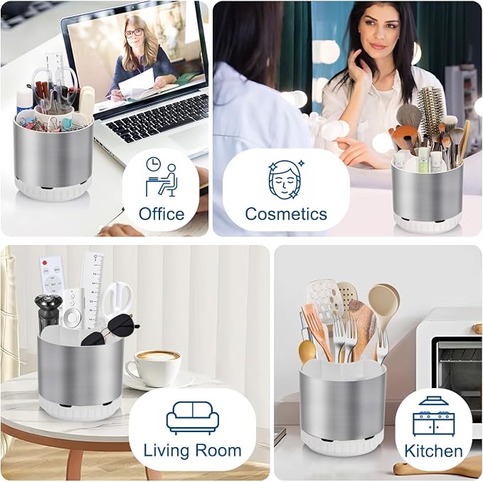GFWARE Silver Toothbrush Holders for Bathrooms Countertop Organizer - Kids Electric Toothbrush and Toothpaste Holder Rotating Tooth Brush Organization Bathroom Sink Accessories Storage Caddy