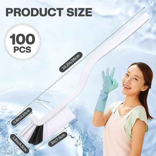 Rtteri 100 Pcs Kitchen Scrub Brush Bulk Sink Bathroom Brush Edge Corner Cleaning Brush Mini Grout Brush Right Angle Scrubbing Brush with Stiff Bristle for Household Window Track Bottle Tile Lines