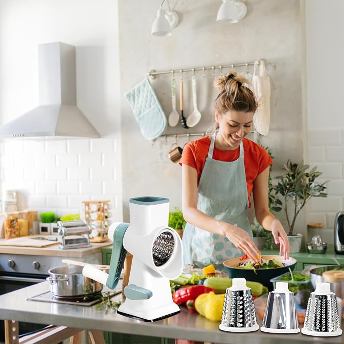 Dachenus Cheese Grater Rotary Cheese Grater,Versatile Cheese Shredder | Powerful suction cup base,Suitable for a wide range of ingredients,Safe hand-protection design,Detachable and easy to clean