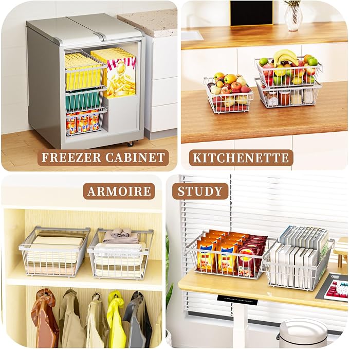 Freezer Organizer Bins ,Enhanced Leak-Proof Bottom,4 Pack Stackable Deep Freezer Organizer Bins for 5 Cu.FT Small Chest Freezer,organization and storage,pantry organizers(for 5 Cu.Ft