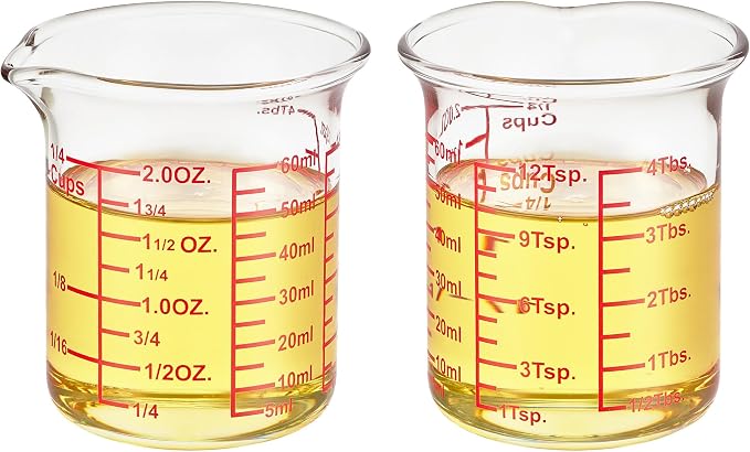 High Borosilicate Glass Measuring Cup-V-Shaped Spout,Glass Measuring Beaker for Kitchen or Restaurant, Easy to Read, 60 ML (2 Oz)-Pack of 2