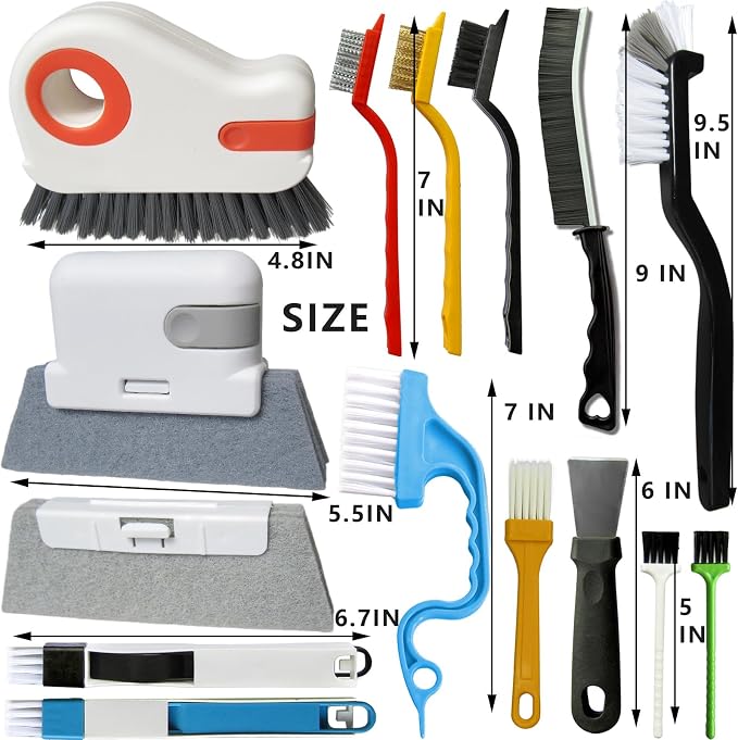 CRAFNEW 15Pcs Window Track Cleaning Brush | Window Sill & Crevice Cleaner for Sliding Door Tracks, Window Seals, Tile Grout, Kitchen Corners and Bathroom Narrow Grooves