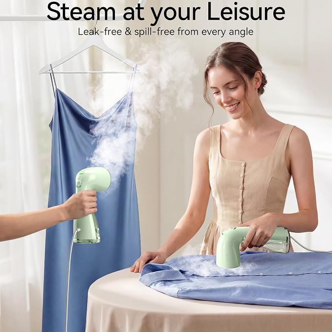 HiLIFE Steamer for Clothes, Portable Handheld Design, 240ml Big Capacity, 700W, Strong Penetrating Steam, Removes Wrinkle, for Home, Office and Travel(ONLY FOR 120V) (Sage Green)