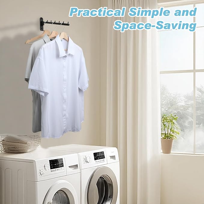 Alise Wall Mounted Drying Rack with Hook,Swivel Clothes Hanger,Black,2 Pcs | Space Saving Wall Rack for Clothes,Heavty Duty Stainless Steel Clothes Wall Drying Rack for Laundry Closet Bedroom/Bathroom