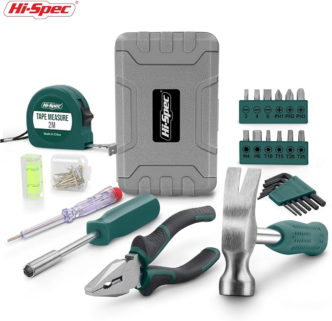 Hi-Spec Small Tool Kit Compact Set for Home and Office DIY, Green | 25pc, Mini Tool Box, Household Repairs, Portable Starter Toolkit, Quick fix and maintenance, Essential tools, New home owners