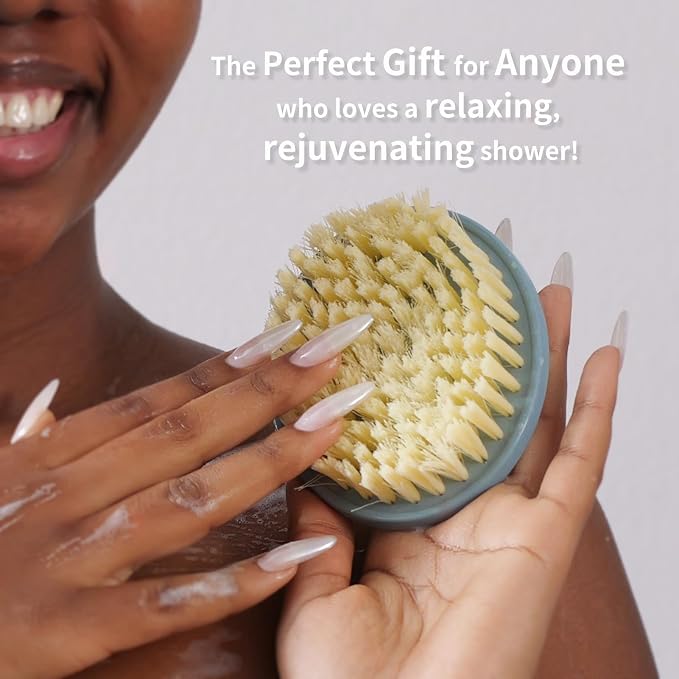 4 Pack Body Brushes, BEAUTAIL Gentle Exfoliating Shower Brush | Soft Bristle Body Scrubber for Sensitive Skin, Women & Men, Non-Slip Easy-Grip Handle, Durable Bath Brush (Blue+Gray)