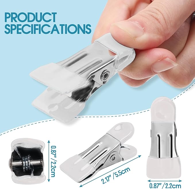 Clothes Pins Heavy Duty, 30 Pack, 2.17 Inch Metal Chip Clips, White | Clothespins for Photo Drying Clothesline Laundry Sock, Bag Clips for Food Kitchen Stainless Steel with Rubber