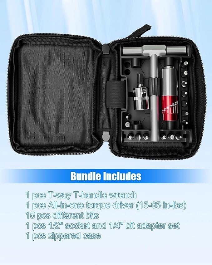 Maintenance Kit with T-Handle Wrench Torque Drivers Battery Cap Tool | Portable Multi-Functional Hardcase Maintenance Tool Set