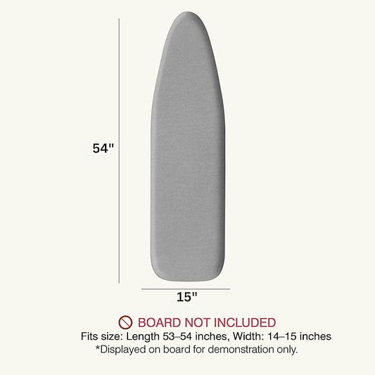 UniSimp Ironing Board Cover and Pad 15"x54" Extra Thick Natural Cotton, Scorch and Stain Resistant Padding, Standard Size Iron Board Cover with Fasteners Heavy Duty Elastic Edge, Heatproof Gray