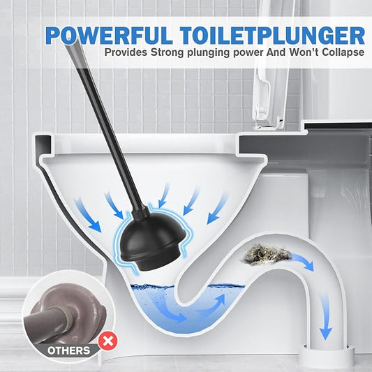 Toilet Plunger and Brush Set,2 Pack Bowl Brush and Heavy Duty Toilet Brush with Ventilated Holder, 2-in-1 Toilet Brush and Plunger Combo for Bathroom Deeply Cleaning(Black)