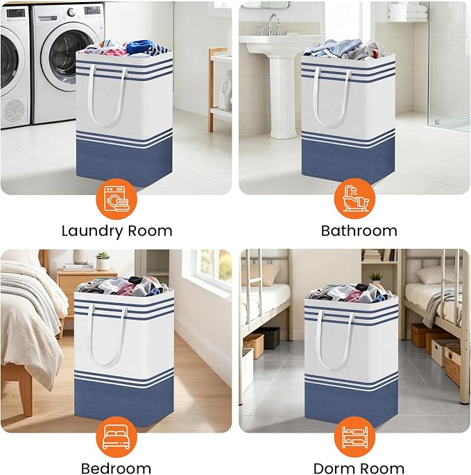 TranquilRelax 3-Pack Laundry Basket, Laundry Hamper, Blue-88L | Freestanding&Water-Resistant Laundry Hamper, Collapsible Tall Clothes Hamper with Carry Handles for Clothes, Laundry Basket