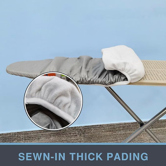 VividPaw Ironing Board Cover and Pad 18x54, Thick Padding, Elastic Edge, Silicone Coated, Resist Scorching, Adjustable Fastener, Heavy Duty Padded Iron Board Covers (Grey)