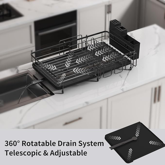 Foldable Drying Dish Rack for Kitchen Counter, Drying Rack Kitchen Sink Organizer, Sink Dish Drainer with Plate Holder, Small Kitchen Dish Strainer & Dish Dryer Organizer, Adjustable 13.7"-22.83"