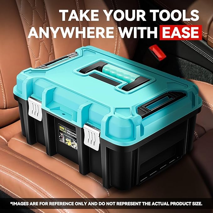 Auto Dynasty 17-Inch Tool Box, 2Pcs Toolboxes Organizer Storage with Removable Tray and Portable Handle for Garage Workshop Home Office Car Trunk, Blue