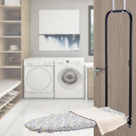Seiritex Over the Door Ironing Board Cover 13 x 37 inch, Small Ironing Board Cover w Heat Reflective 3 Layers Thick Padding with Hook and Loop Fasteners (Flora)