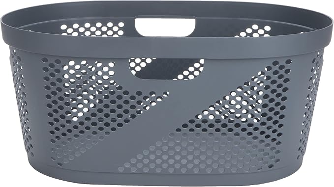 Mind Reader 40L Laundry Basket, Clothes Hamper, Premium Wicker Design, Plastic, Gray