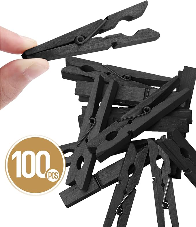 100 Pack Black Wooden Clothes Pins 2.9 Inch, Heavy-Duty Wood Clothespins | Wooden Clips for Hanging, Crafts, Laundry, Photo Display & Classroom Decoration, Smooth Finish & Rust Resistant Spring