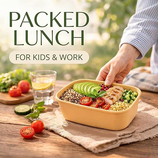 TOPtoper 50 Pack 25 OZ Disposable Meal Prep Containers with Lids and Forks, Large Kraft Paper Bowls for Party, Disposable Food Containers with Lids, Freezer and Microwave Safe Meal Prep Containers