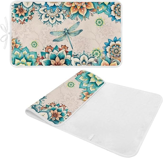 Bohemian Folding Ironing Mat Heat and Steam Resistant Dragonfly Ironing Pad 32 x 16 Inch Foldable Iron Mat for Table Top Washer,Dryer,Large Iron Board Mats Irons Pad