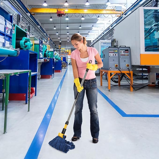 ZAVOOS Commercial Mop, Heavy Duty Looped End String Wet Mop with 64'' Long Handle, Industrial Cotton Dust Mop with Extra Replacement Heads for Home, Office, Garage, Warehouse Floor Cleaning