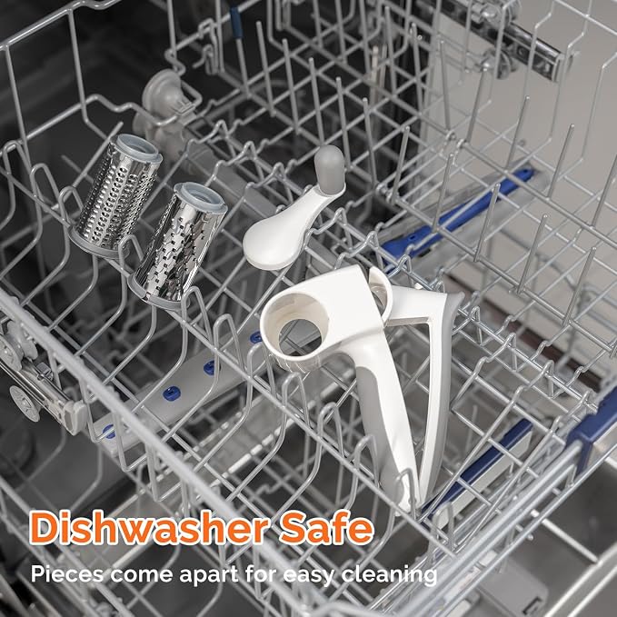 UHIYEE Patented Rotary Parmesan Cheese Grater, Hand Crank Cheese Shredder with Fine & Coarse Drums, Restaurant Quality, White, Stainless Steel & ABS, Dishwasher Safe