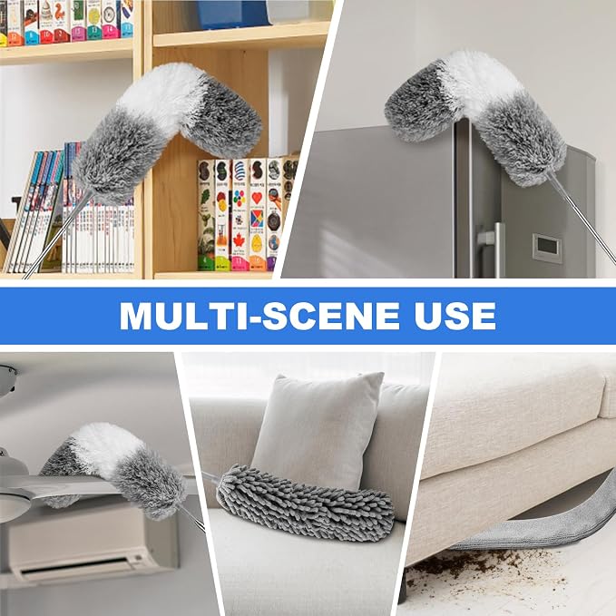Dusters for Cleaning,Gap Duster and Chenille Duste with Extension Pole | Bendable Head Dusters for Cleaning Ceiling Fan, High Ceiling, Blinds, Furniture
