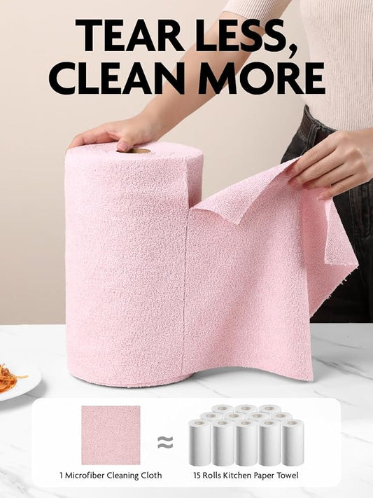 Fantasticlean Microfiber Cleaning Cloth Rolls - 150 Sheets (Pink, Lavender) | 12'' by 12'', Super Absorbent, Lint-free, Tear-away Microfiber Towel Roll, for All-Purpose Cleaning