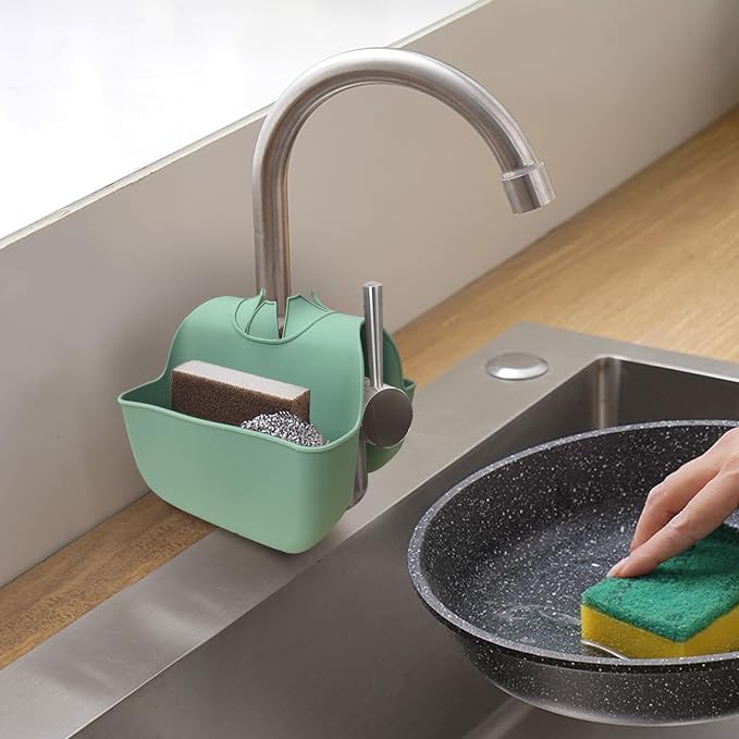 1Pc Silicone Sponge Holder for Kitchen Sink, Saddle Caddy Organizer Rack, Sponges Holder Over Faucet, Hanging Kitchen Sink Organizer Accessories Rack Basket- (Dark Grey)