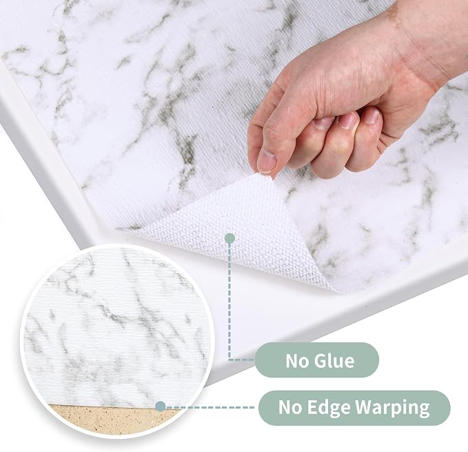2-Layer Drawer and Shelf Liner for Kitchen Cabinet: 17 in X 20 Ft Non Slip | Waterproof Shelf Paper Non Adhesive Refrigerator Liners White Marble Easy Liners for Bathroom with Knife Tape Measure