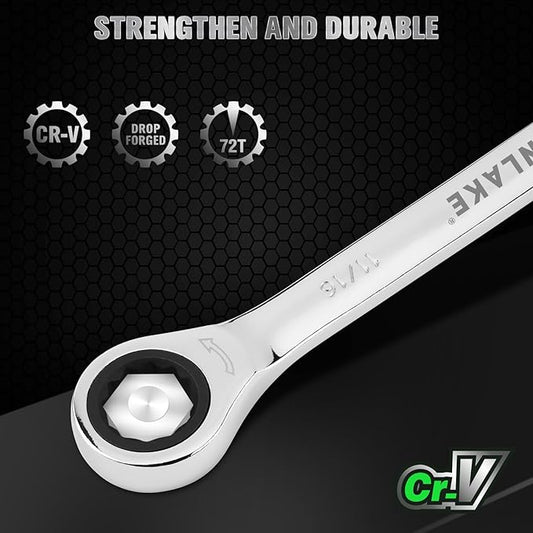 12-Piece Ratcheting Wrench Set, SAE 1/4 - 3/4 inch Ratchet Combination Wrenches Set, 12-Point 72-Tooth Ratchet Spanners with Magnetic Base Organizer, Chrome Vanadium Steel for Automotive Mechanic Tool