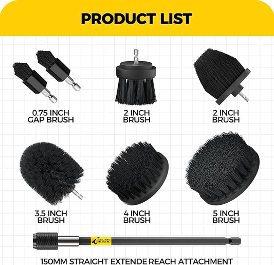 Holikme 8 Piece Drill Brush Attachments Set, Power Scrubber Brush with Extend Long Attachment,Cleaning Supplies,Scrub,Shower Scrubber,Bathtub, Bathroom, Kitchen(Black)