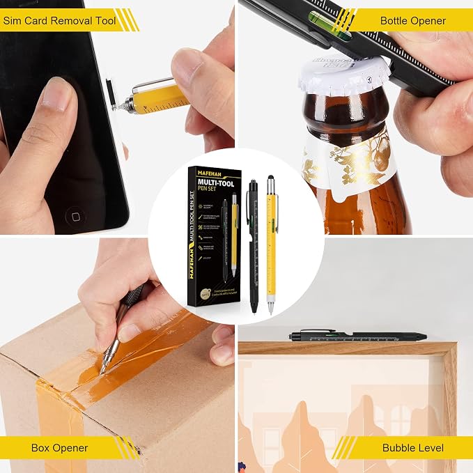 MAFEHAN 10-in-1 Multitool Pen Set, Gifts for Men Dad Husband Grandpa | LED tool pen gifts for men who have everything; aluminum EDC pen for writing, measuring, fixing and touchscreens.
