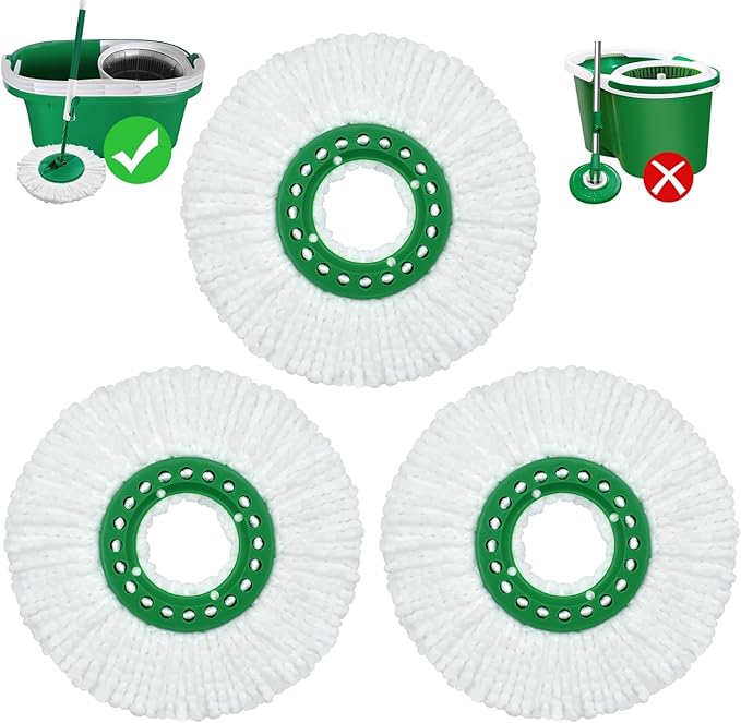 Reusable Mop Head Replacement for Libman Tornado Spin Mop Thick Microfiber Spin Mop Refill Heads for Libman Tornado Spin Mop System, Easy to Replace and Machine Washable, Wet Dry Clean (White, 3 Pack)