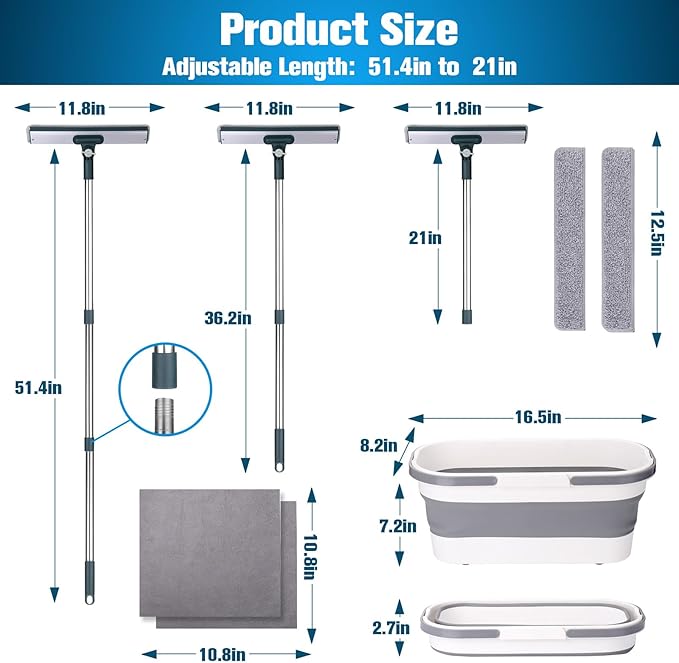XANGNIER Window Cleaning Kit Tool with Storage Bucket & Extension Pole | Window Washing Kit with Extension Pole,Professional Windows Washer Cleaner Squeegee Kits,Indoor&Outdoor High Windows