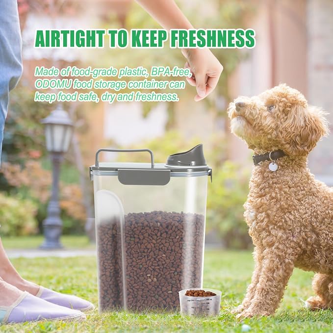 Dog Cat Food Storage Container, Pet Food Pourable Container Airtight with Large Spout & Cup, BPA-Free Plastic Food Dispenser for Pet Food, Bird Seed, Rice, Flour (Dark Olive, 5L)