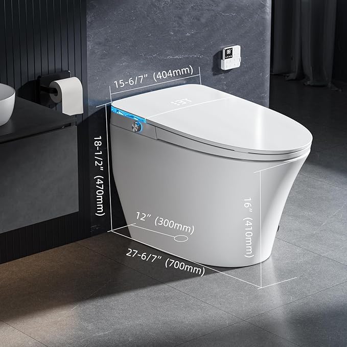 Smart Toilet with Bidet Built in, Tank Built in with Powerful Flush, Heated Seat, Auto Flush and Close, Warm Water, Air Dryer, Night Light and ADA Comfort Height for Bathroom