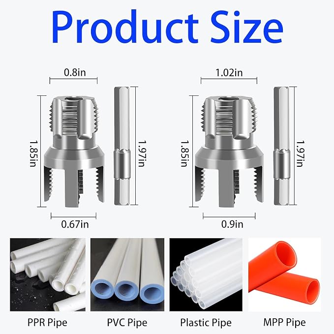 2PCS Internal & External Pipe Threading Tool, 1/2'' & 3/4'' Dies | Dual-Function PVC Pipe Thread Cutting Tool, Electric Drill Compatible for Home Repairs