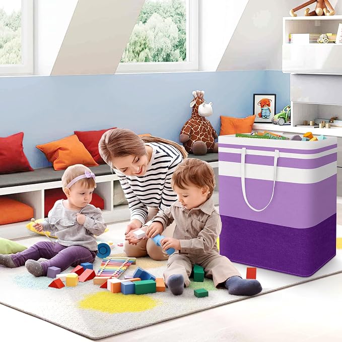 StorageRight Laundry Basket Hamper, 125L Collapsible Clothes Storage, Purple