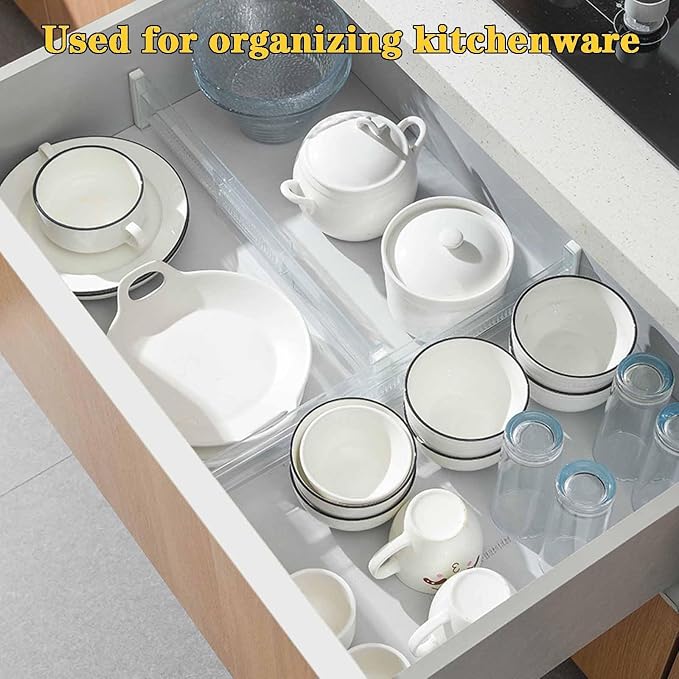 Drawer Dividers for Clothes,3.15" High 11.34"-19.69"(4pcs, white) | Adjustable Expandable Dresser Drawer Organizer, Clear Plastic Separators for Dresser, Baby Clothing