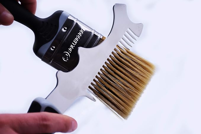 ROLLINGDOG 4 in 1 Paint Brush Comb | Multipurpose,Paint Brush Roller Cleaner Tool,Rubber Handle,Stainless Steel