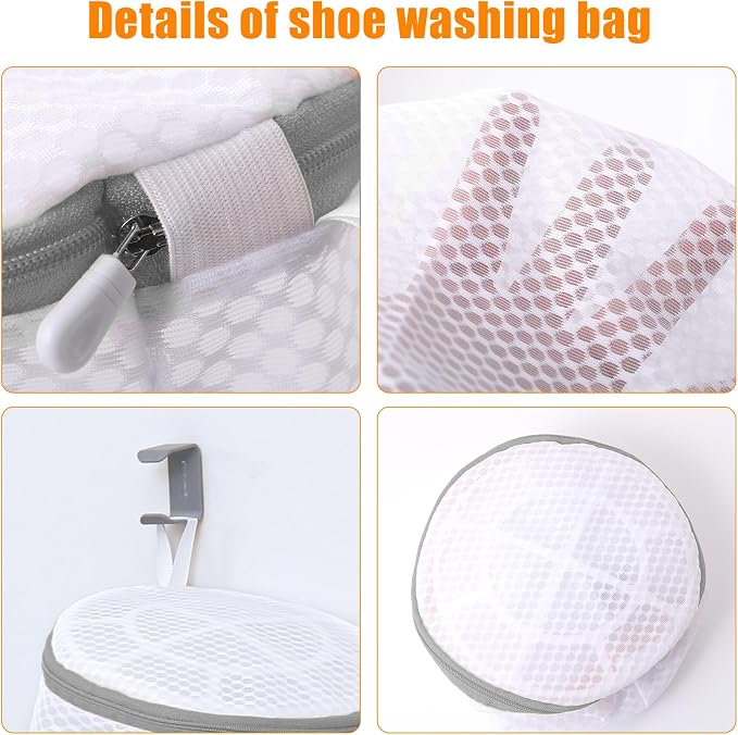 Shoe Washing Machine Bag, Shoe Bag for Washing Machine, Mesh Laundry Bags for Sneakers, Footwear, Trainers, Slippers, Honeycomb Net, Grey Zipper, 7x15" (Pack of 2)