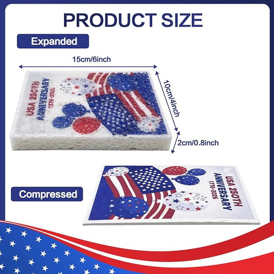 Scratch Scrub Sponge, 4th of July 6 Kitchen Sponges for Cleaning Around the Home, Bathroom & More, American Flag USA Large Size Scratch-Free Dish Scrubber (4" x 6" x 1", USA Flag)