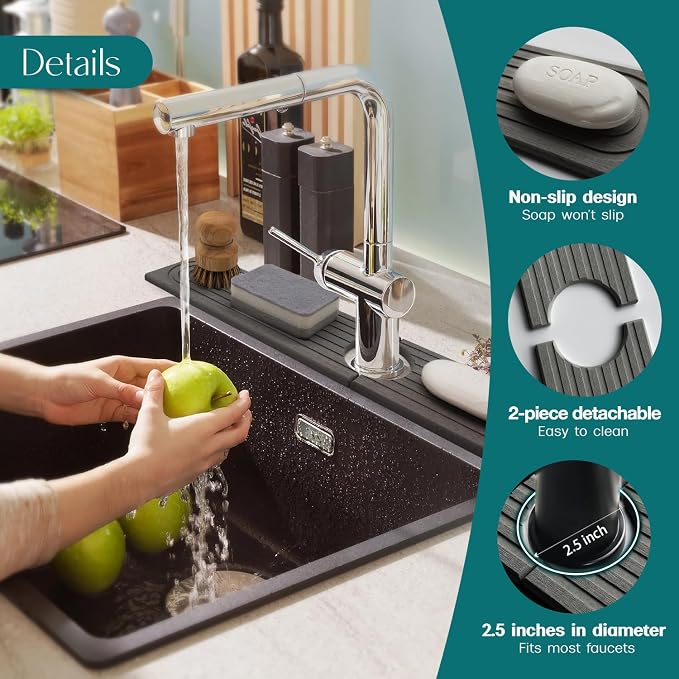 eormoe Diatomite Kitchen Faucet Mat - 14Inch Water Absorbing Stone Tray for Sink, Stone Fast-Drying Faucet Mat for Kitchen Counter Sink Accessories (Dark Grey, 14'' x 3.9'')