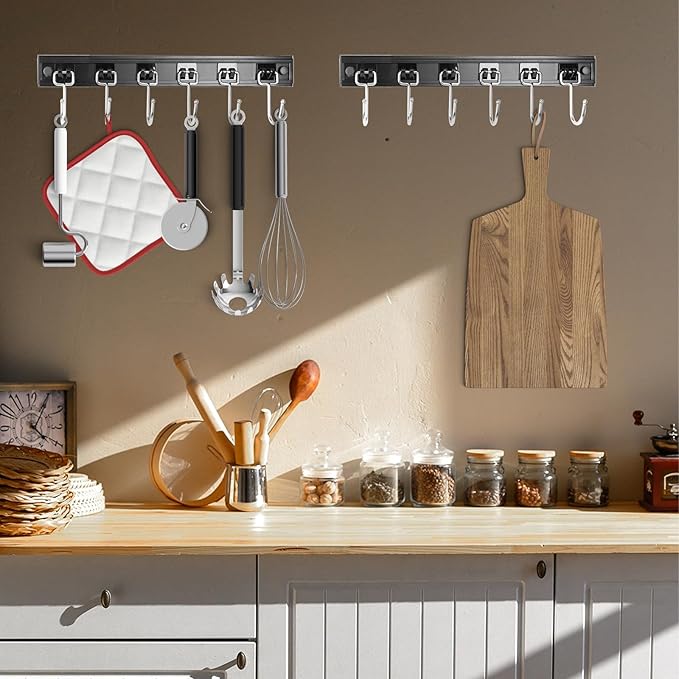 Cociat 2pcs Utensil Racks with 6 Hooks 11 Inch Mug Holder Under Cabinet Kitchen Utensil Holders Multifunctional (11 inch)