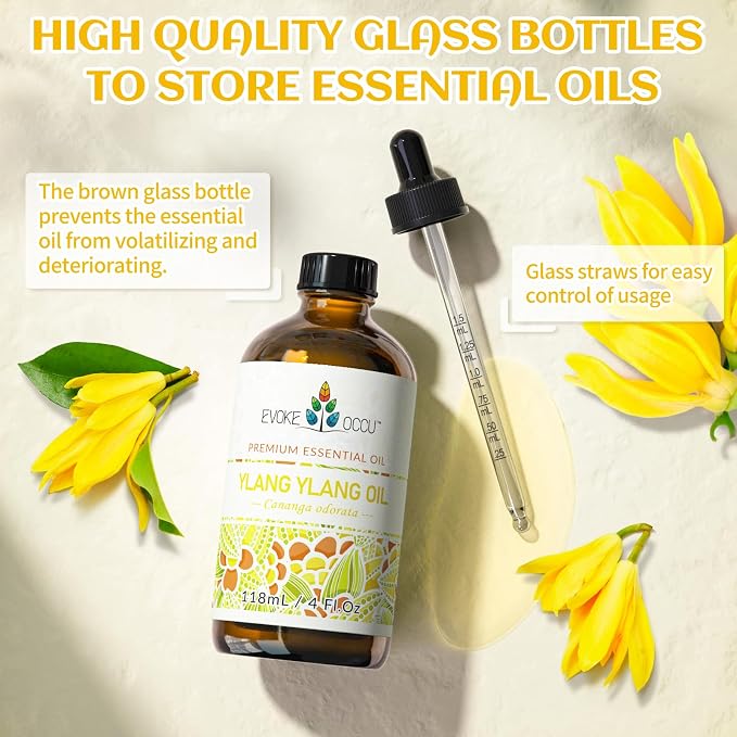 EVOKE OCCU Ylang Ylang Essential Oil 4 Oz, Pure Ylang Ylang Oil for Skin Hair Aromatherapy Diffuser Fragrance DIY- 4 FL Oz | Ideal for Hair, Floral Aroma for Aromatherapy, DIY & Home Fragrance - 118mL / 4 fl oz