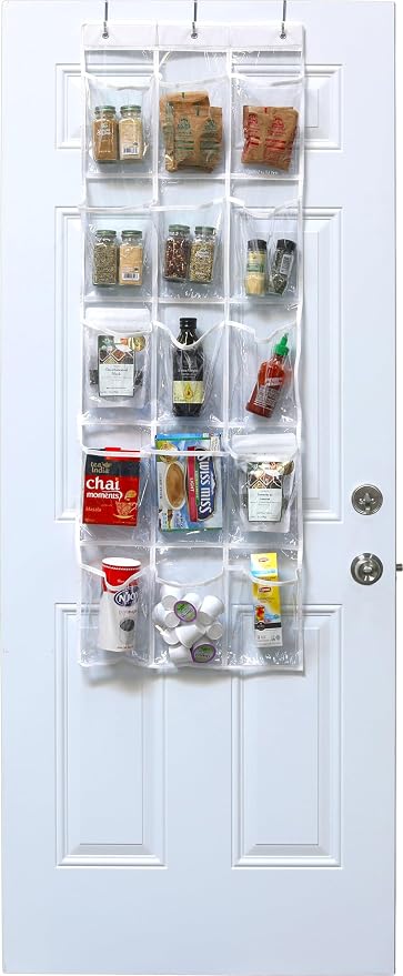 Simple Houseware 15 Pockets Clear Over the Door Pantry Organizer, 2 Pack | 52" x 18", Cabinet & Kitchen Hanging Storage