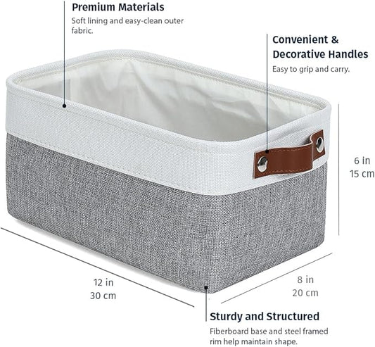 OrganiHaus Small Fabric Storage Baskets 6 Pack, 12x8in Cloth Storage Bins for Shelves, Small Baskets for Organizing Bathroom Pantry Closet, Canvas Shelf Baskets, Gray/Off-White