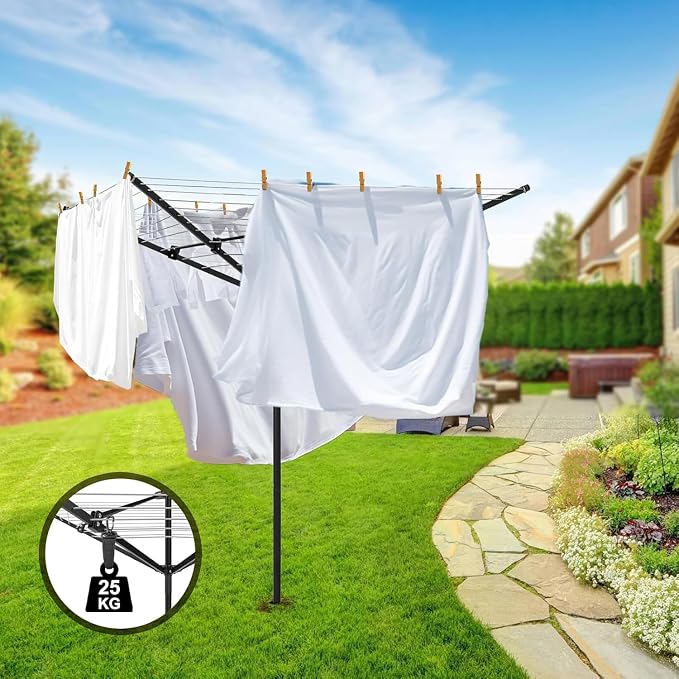 Heavy Duty Outdoor Umbrella Drying Rack, 12 Lines with 165 Feet Drying Space, Steel Frame & Adjustable Height, 4-arm Umbrella Clothesline for Laundry, Collapsible Clothes Drying Rack for Backyard