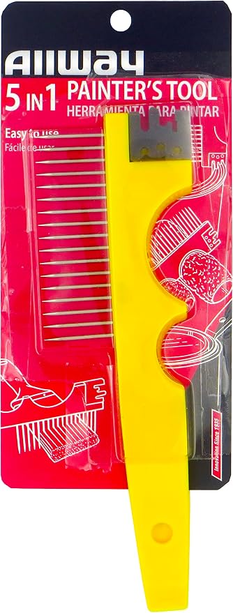 ALLWAY BC5 5-in-1 Painter's Tool with Multi-Functional Brush Comb | Brush Squeegee, 2 Roller Cleaners, Stainless Steel Comb, Can Opener